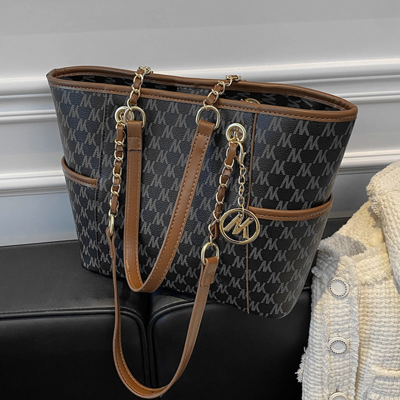 flowersverse Back to school Letters Print Luxury Designer Large Tote Handbags For Women Trends Fashion Brand Office Ladies Chain Shoulder Bags