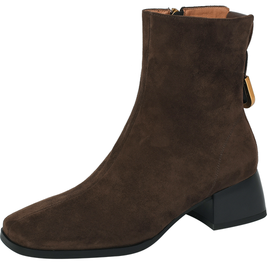 flowersverse autumn and winter Women ankle boots natural leather 22-25cm kid suede upper medium chunky heel side zipper ankle boots