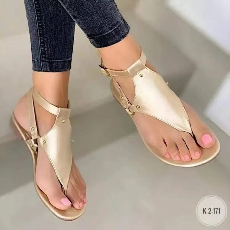 flowersverse-Women Sandals Summer Outdoor Beach Flip-flop Sandals Solid Fashion Gladiator Sandals Women Flats Casual Ladies Shoes