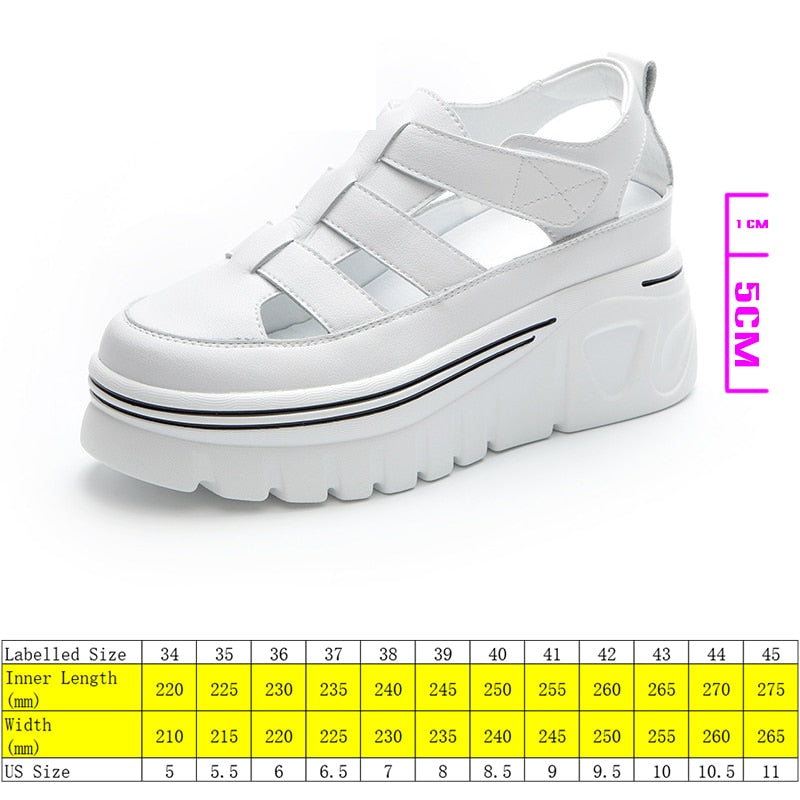 flowersverse 6Cm Genuine Leather Women Platform Sandals Wedge Slides Hook Look Women Summer Shoes Slides Slippers Elegant White Shoes