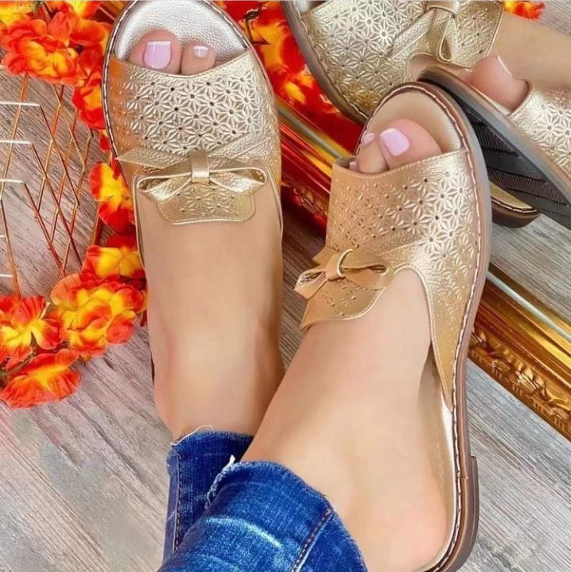 flowersverse Outfit flowersverse Summer Bowknot Sandals Women Shoes Sandals Woman Hollow Out Women Shoe Slip On Women Sandals Slipper Women Shoes