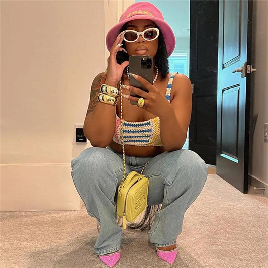 flowersverse Black Friday Crochet Strapless Crop Tops Knit T Shirts Women Summer Trending Clothing Top Y2K Style Club Party Wear Shirts Wrap