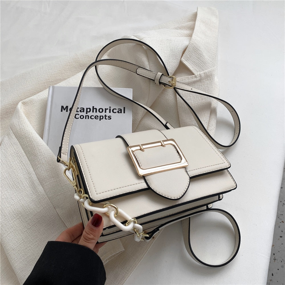 flowersverse Back to school Belt Design Chain Small Shoulder Crossbody Bags For Women Summer Trend Fashion Brand Simple Flap Ladies Handbags