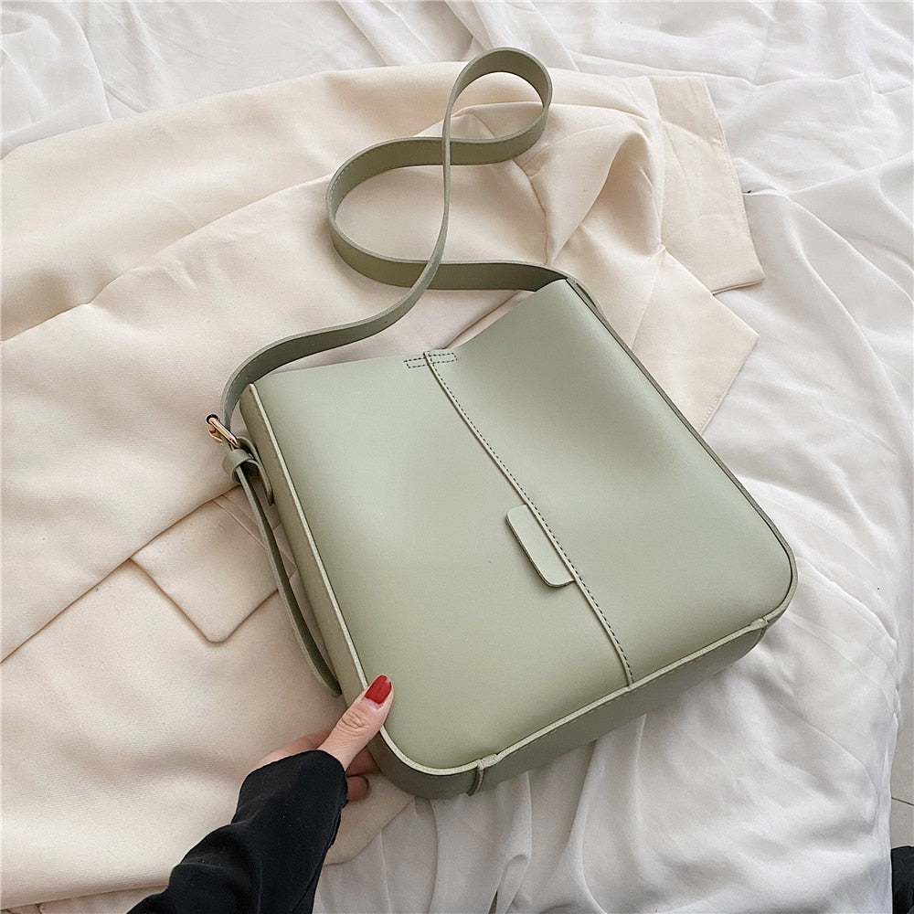 flowersverse Back to school Wide Strap Bucket Large Shoulder Bags For Women Trend Fashion Simple Solid Color Design Crossbody Ladies Handbags