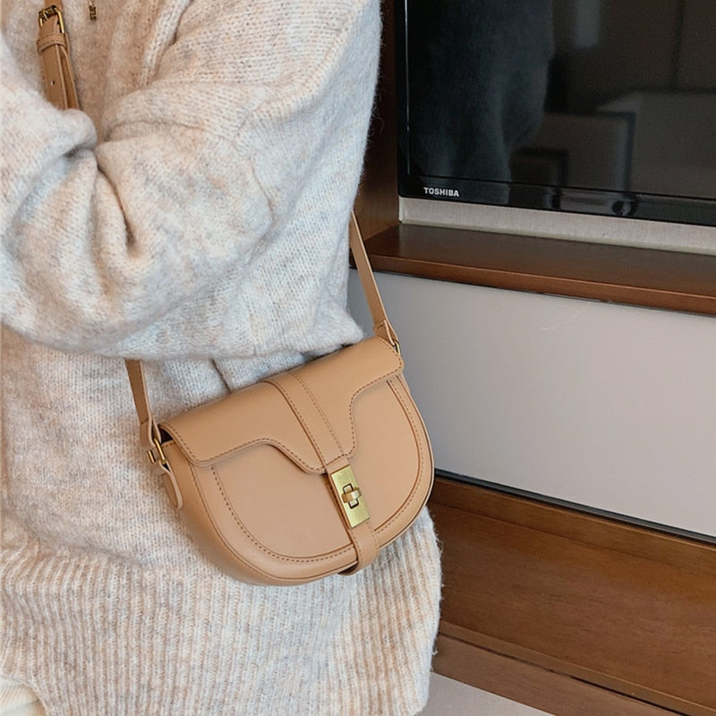 flowersverse Back to school Twist Lock Design Saddle Small Shoulder Crossbody Bags For Women Summer Trends Fashion Brand Flap Ladies Handbags