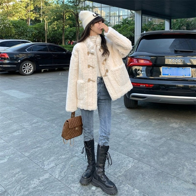 flowersverse Basic Jackets Women Solid Simple Trendy Teens Loose Winter Cozy Chic Casual College Young Ladies Korean Style All-Match Leisure