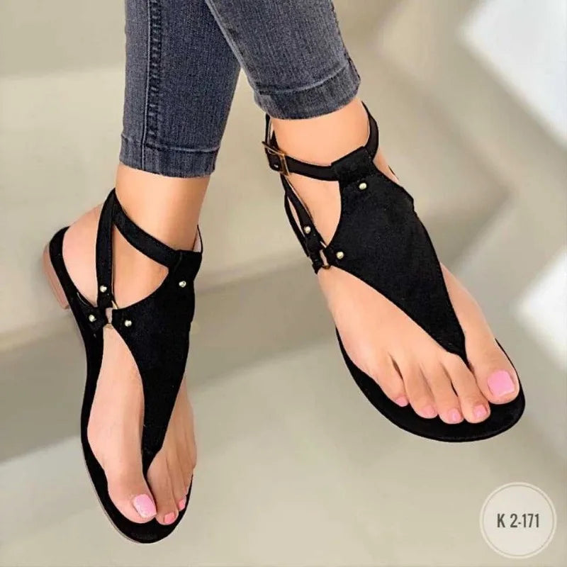 flowersverse-Women Sandals Summer Outdoor Beach Flip-flop Sandals Solid Fashion Gladiator Sandals Women Flats Casual Ladies Shoes