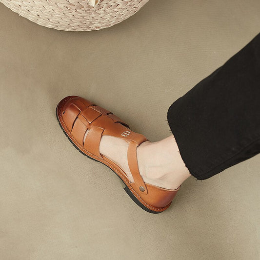 flowersverse new Women sandals natural leather 22-24.5cm cowhide+sheepskin+pigskin Knitted Gladiator women summer shoes Retro sandals