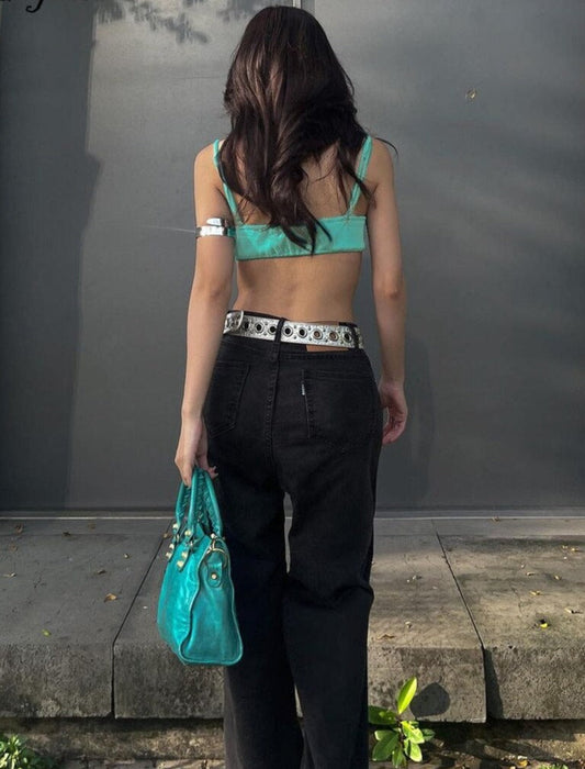 Back to college V Neck Slips Backless Solid Heart Shape Crop Top Shirt Summer Fashion Women Elegant Kawaii Party Streetwear Outfit Y2K