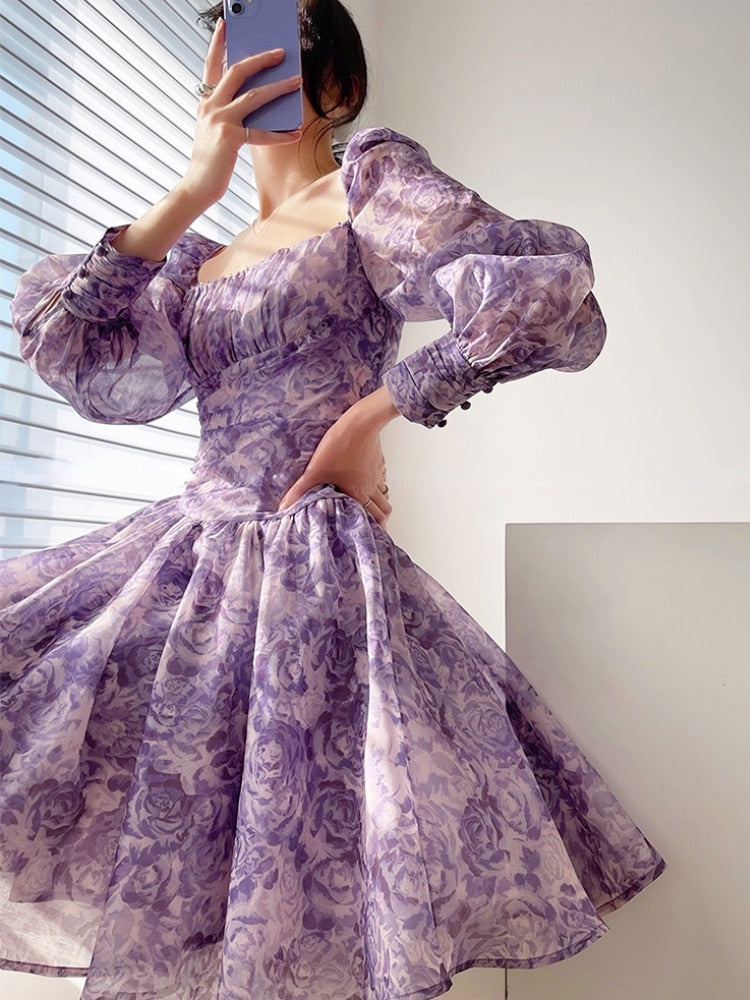flowersverse Summer Pure Color Elegant Mini Dress Woman Casual Long Sleeve Short Party Dress Beach Style Korea Fashion Dress Office Lady