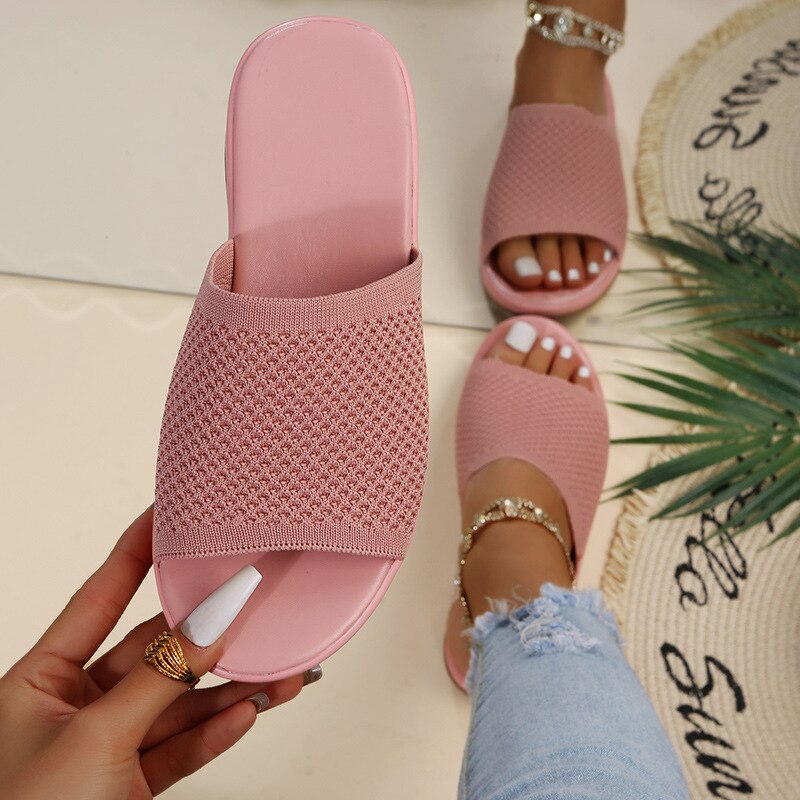flowersverse New Summer Flying Woven Flat Non-slip Casual Breathable Outdoor Beach Comfortable Women's Slippers or Indoor Home Shoes
