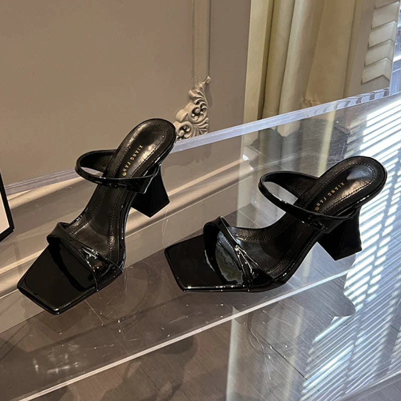 flowersverse-Designer Sandals New High Heels Summer New Chunky Heel Women Shoes Sexy Luxury Party Dress Shoes Brand Women's Slippers