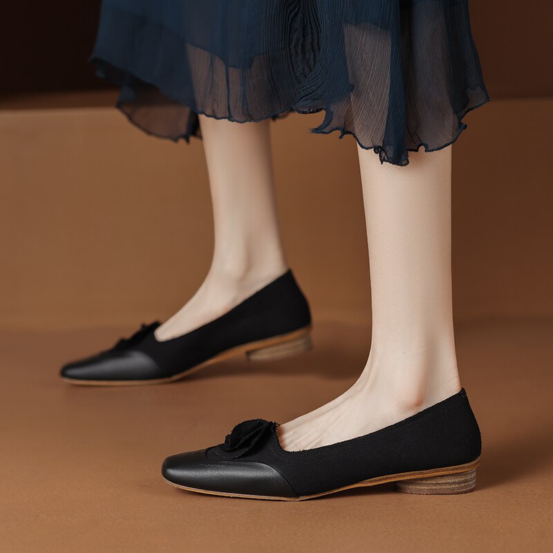 flowersverse new spring women pumps natural leather 22-25cm length Cowhide+denim shoes of women fashion flower French Elegant Shoes