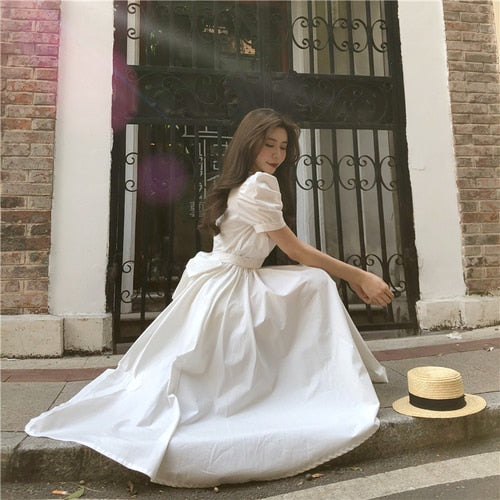 flowersverse Back to school outfit Women Dresses Summer French Sweet Temperament Female Retro Yamamoto Puff Sleeve Fresh Cross Bow-Lace Vestidos