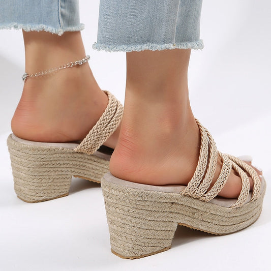 flowersverse Weaving Wedge Heel Sandals for Women Summer Espadrilles Platform Slippers Woman Thick Bottom Non Slip Beach Sandalias Mujer