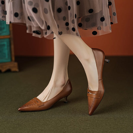 Back to school new Spring women pumps natural leather 22-24.5cm length cowhide+pigskin full leather brogue pointed toe retro shoes