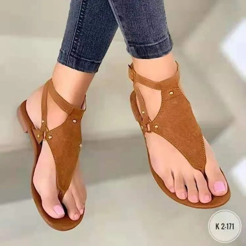 flowersverse-Women Sandals Summer Outdoor Beach Flip-flop Sandals Solid Fashion Gladiator Sandals Women Flats Casual Ladies Shoes