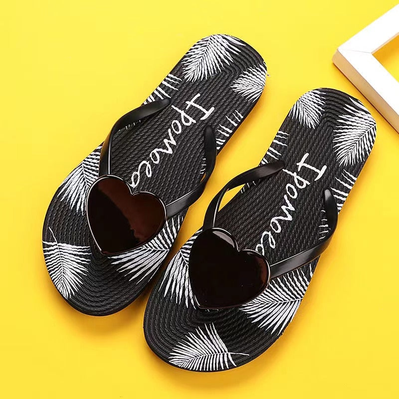 flowersverse Sandals Women Summer Slippers Beach Flip-Flops Love Heart-Shape Female Sandals Non-Slip Holiday Outdoor Slides Flat Shoes AA3