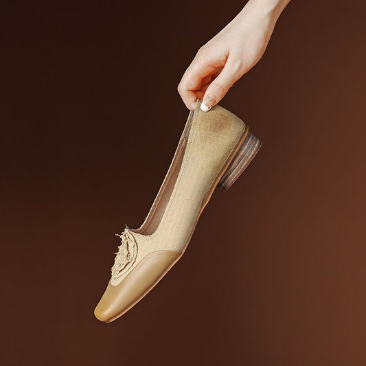 flowersverse new spring women pumps natural leather 22-25cm length Cowhide+denim shoes of women fashion flower French Elegant Shoes