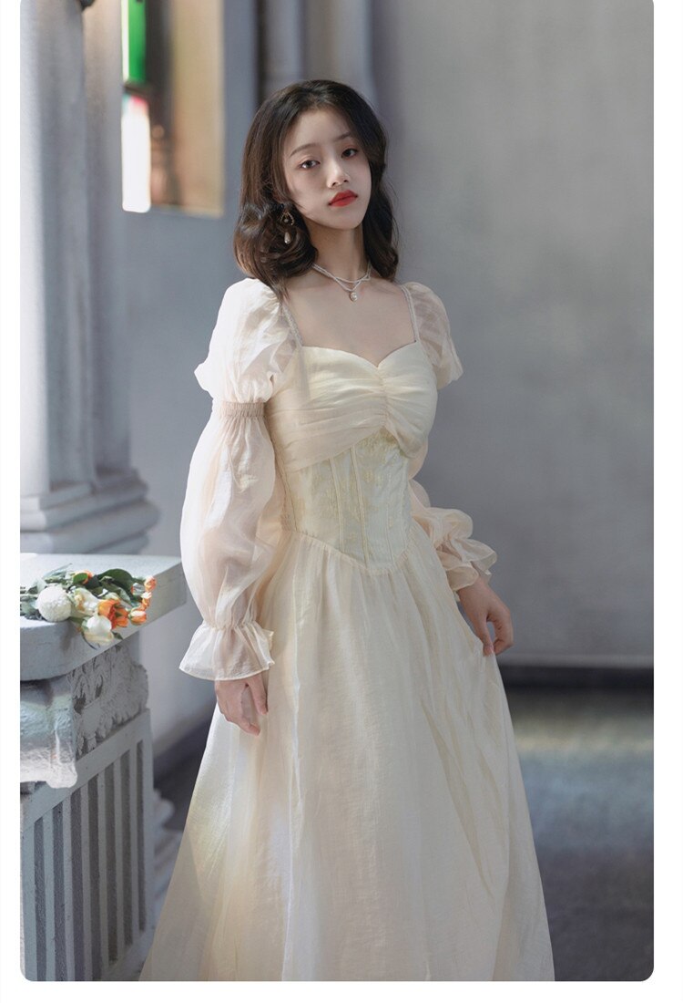 flowersverse Back to school Vintage Chic Woman Fairy Dress Romantic Retro French Style Jacquard Floral Flare Sleeve Royal Princess Dresses Vestido Festa