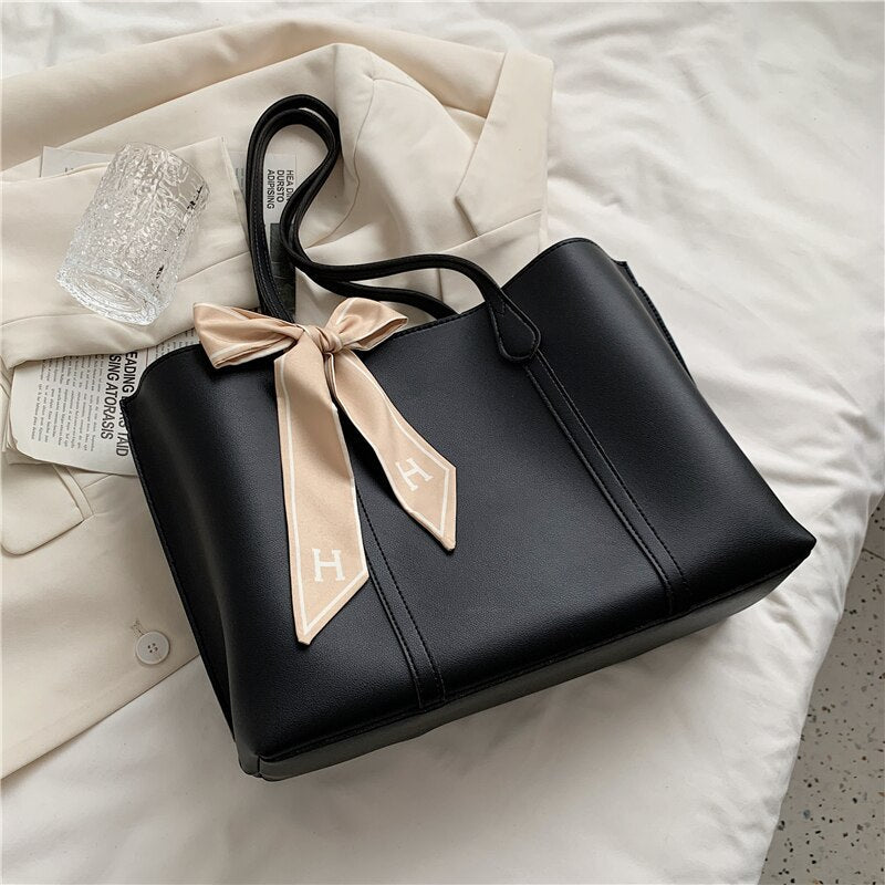 flowersverse Back to school Ribbon Big Tote Shoulder Bags For Women Brand Designer Triple Compartments Simple Large Capacity Work Ladies Handbags