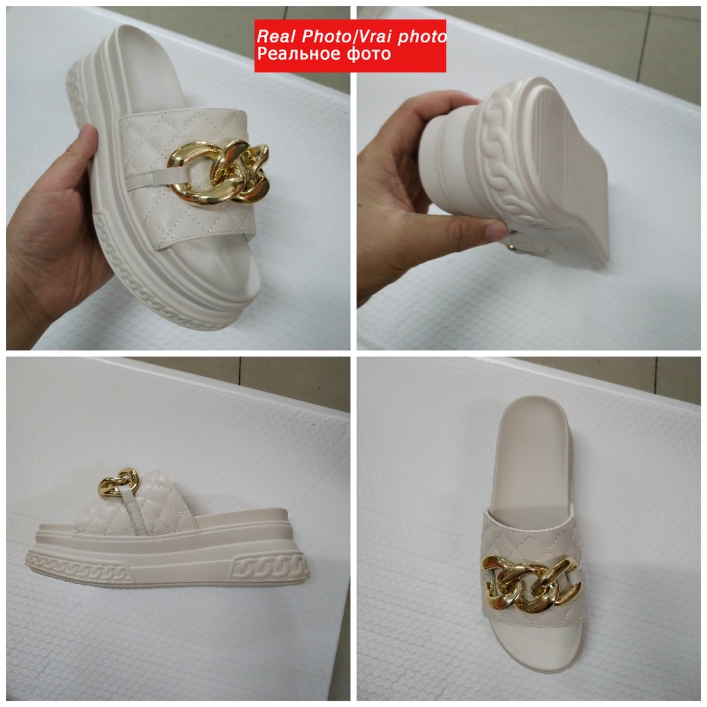 flowersverse 7Cm Genuine Leather Women Summer Shoes Outside Slippers Beach Shoes Platform Wedges Slides Sandals Beach Shoes