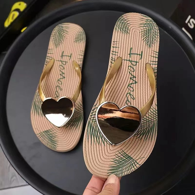 flowersverse Sandals Women Summer Slippers Beach Flip-Flops Love Heart-Shape Female Sandals Non-Slip Holiday Outdoor Slides Flat Shoes AA3