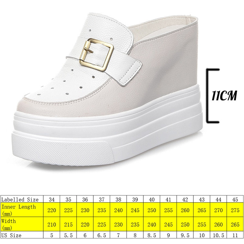 flowersverse 11Cm Platform Wedge Women Mules Shoes Genuine Leather Za Fashion Chunky Women Sandals Slippers Slides Shoes Sneakers