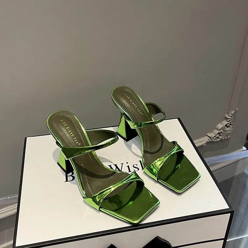 flowersverse-Designer Sandals New High Heels Summer New Chunky Heel Women Shoes Sexy Luxury Party Dress Shoes Brand Women's Slippers