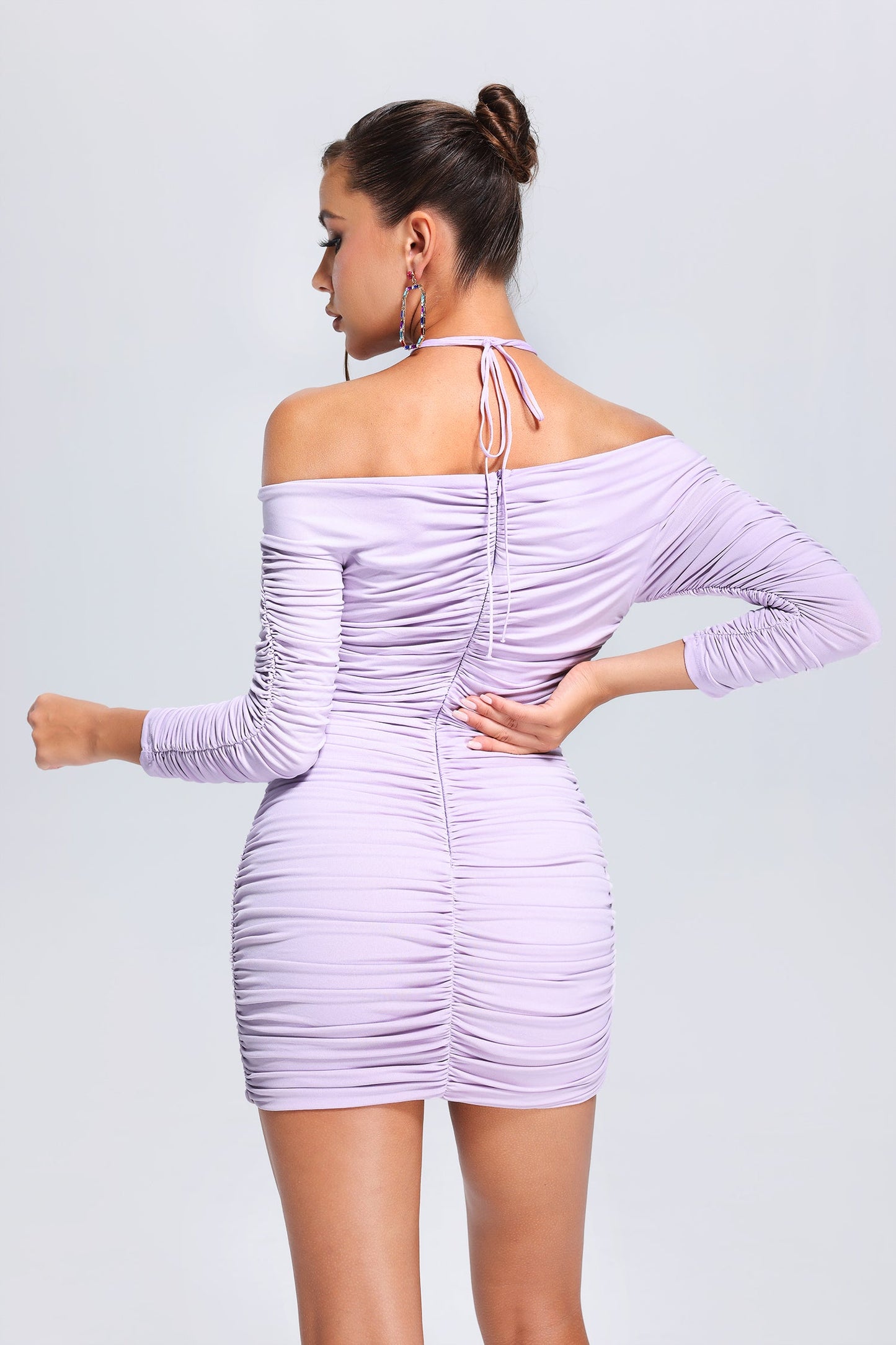 flowersverse Sarly Off-Shoulder Ruched Mini Dress