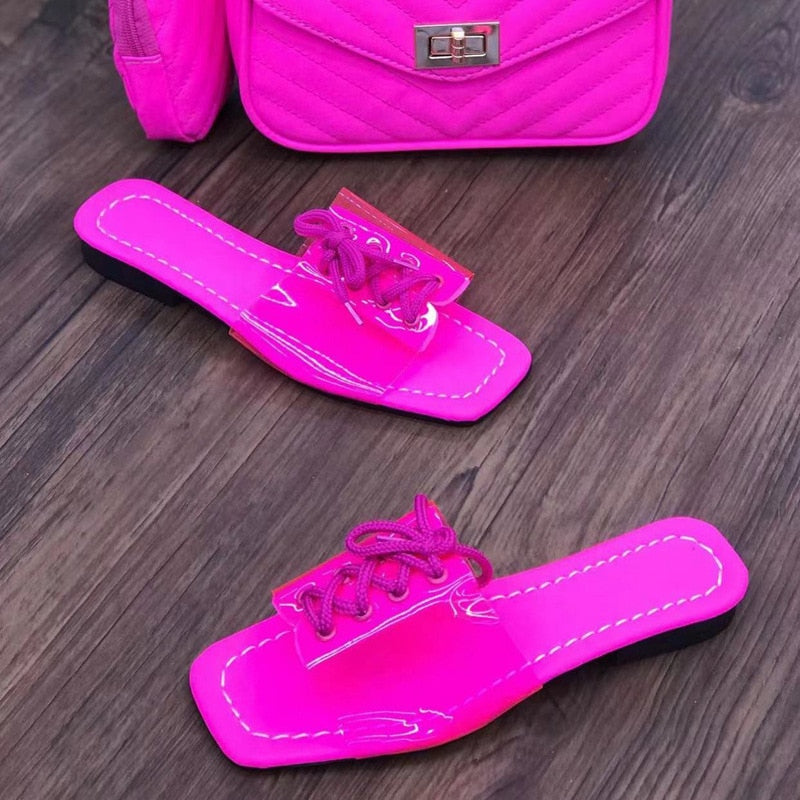 Back To School flowersverse Fashion Chain Slippers Women's Square Toe Flat Casual Shoes Women's Slippers Summer Beach Sandals Slippers Large Size 43