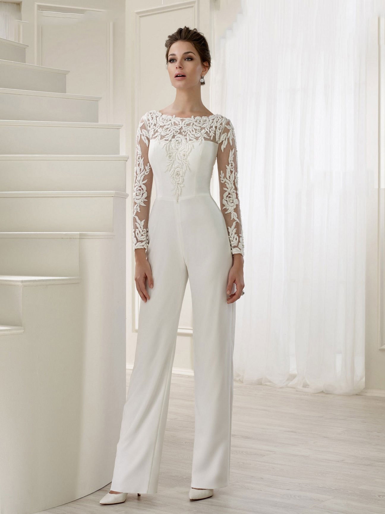 flowersverse Elegant Women's Evening Dress Lace Embroidered One-Piece Trouser Skirt With Cloak Solid Dress