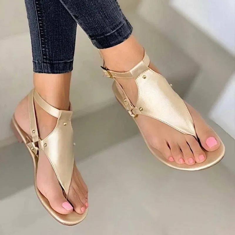 flowersverse-Women Sandals Summer Outdoor Beach Flip-flop Sandals Solid Fashion Gladiator Sandals Women Flats Casual Ladies Shoes