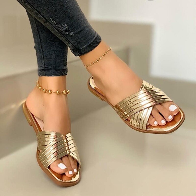 flowersverse New Metal Cross Fashion Ladies Slippers Women Luxury Sandals Women Designers Outdoor Sports Beach Sports Comfort Shoes