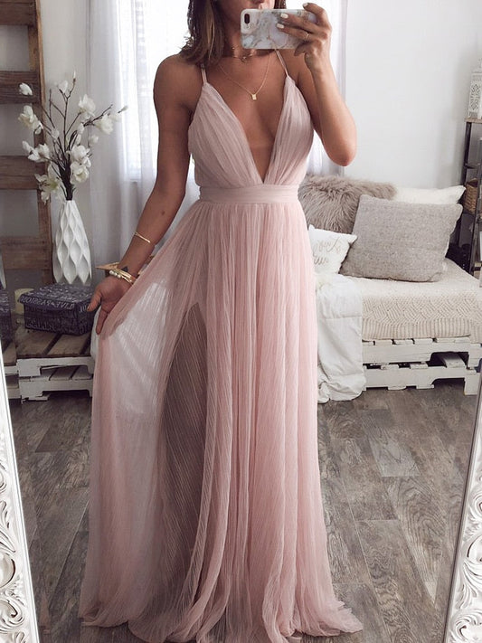 Graduation Gift Big Sale Mesh backless pink lace women blue party long dress summer Elegant v-neck even maxi dresses split long vestido