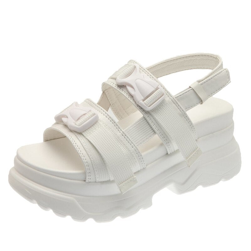 flowersverse White Chunky Platform Sandals Women Summer Thick Bottom Non Slip Beach Shoes Woman Fashion Buckle Sports Sandals Plus Size