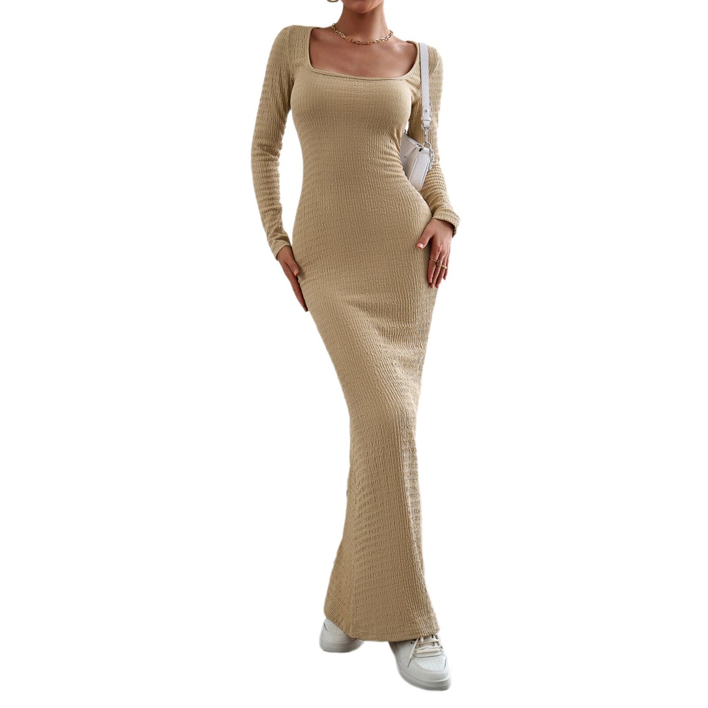 flowersverse Bodycon Long Dresses Elegant Temperament Simple Solid Color Fishtail Dress Daily Commute Streetwear Maxi Dress