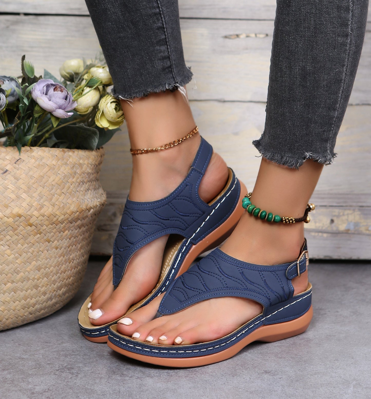 Back to school outfit flowersverse flowersverse Summer Oxford Women Sandals Flats Slippers Pu Leather Flip Flops Belt Buckle Female Shoes New Rome Fashion Women Slides