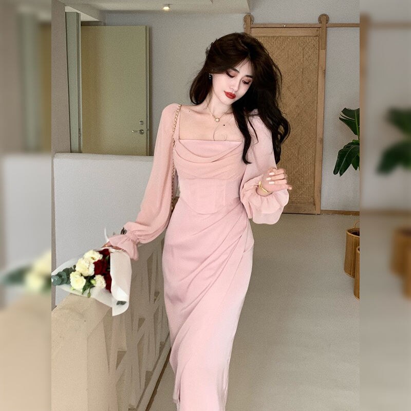 flowersverse Autumn Solid Elegant Fairy Dress Women Casual One Piece Party Midi Dress Female Lace Korean Fashion Vintage Chic Dress New
