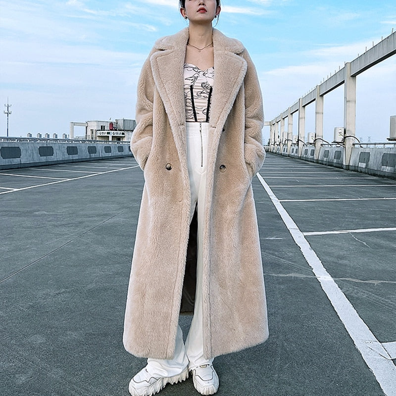 flowersverse Women 100% Wool Coats Long Plus Size Overcoat Winter Loose Cashmere Outerwear Thick And Warm H914