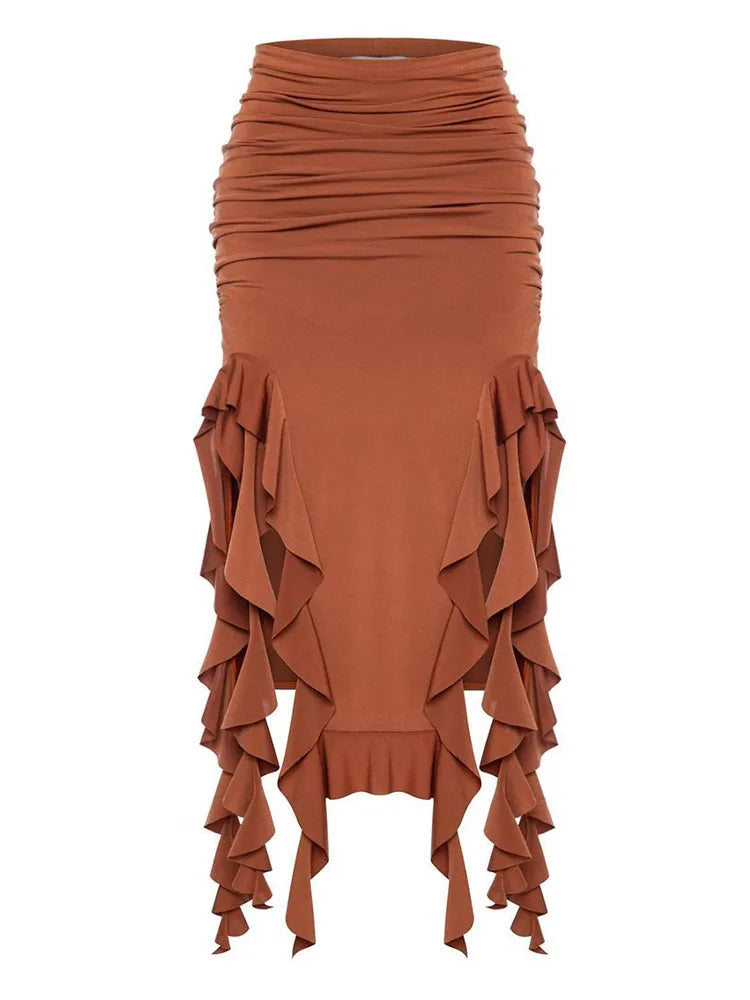 flowersverse-High Waist Bodycon Long Skirt For Women Casual Hollow Out Tassel Faldas Ajustadas Side Slit Party Maxi Skirts Woman