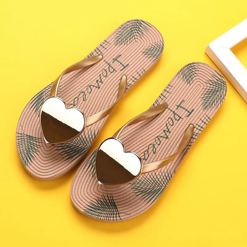 flowersverse Sandals Women Summer Slippers Beach Flip-Flops Love Heart-Shape Female Sandals Non-Slip Holiday Outdoor Slides Flat Shoes AA3