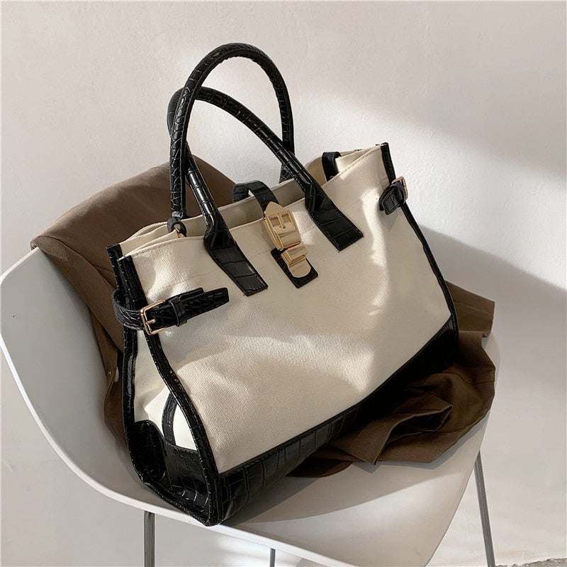 flowersverse Back to school Patchwork Canvas Large Tote Handbags For Women Trend Fashion Work Briefcase Retro Ladies Shoulder Crossbody Bags