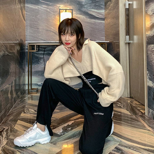 flowersverse Basic Jackets Women Cropped All-Match Streetwear Knitted V-Neck Harajuku Retro Fashion Korean Style Chic Daily Outwear Clothes