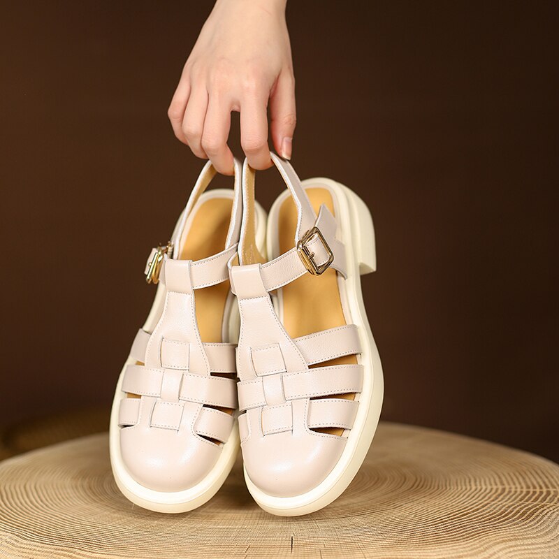 flowersverse new Women sandals natural leather 22-25.5cm Washed cowhide+pigskin full leather Vintage luxury Roman sandals women shoes