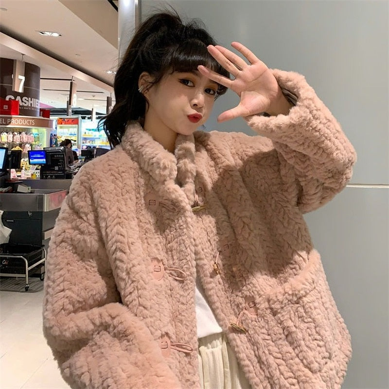 flowersverse Basic Jackets Women Solid Simple Trendy Teens Loose Winter Cozy Chic Casual College Young Ladies Korean Style All-Match Leisure