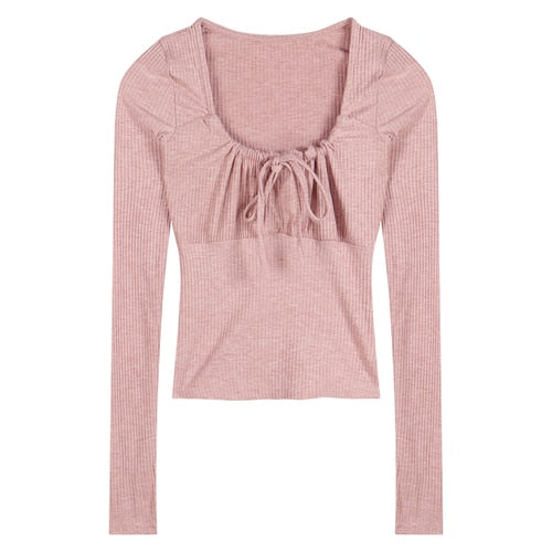 flowersverse Bodycon Slim Y2k Crop Tops Casual Basic Korean Fashion Pullover Woman Long Sleeve Elegant Clothing Female Design Spring