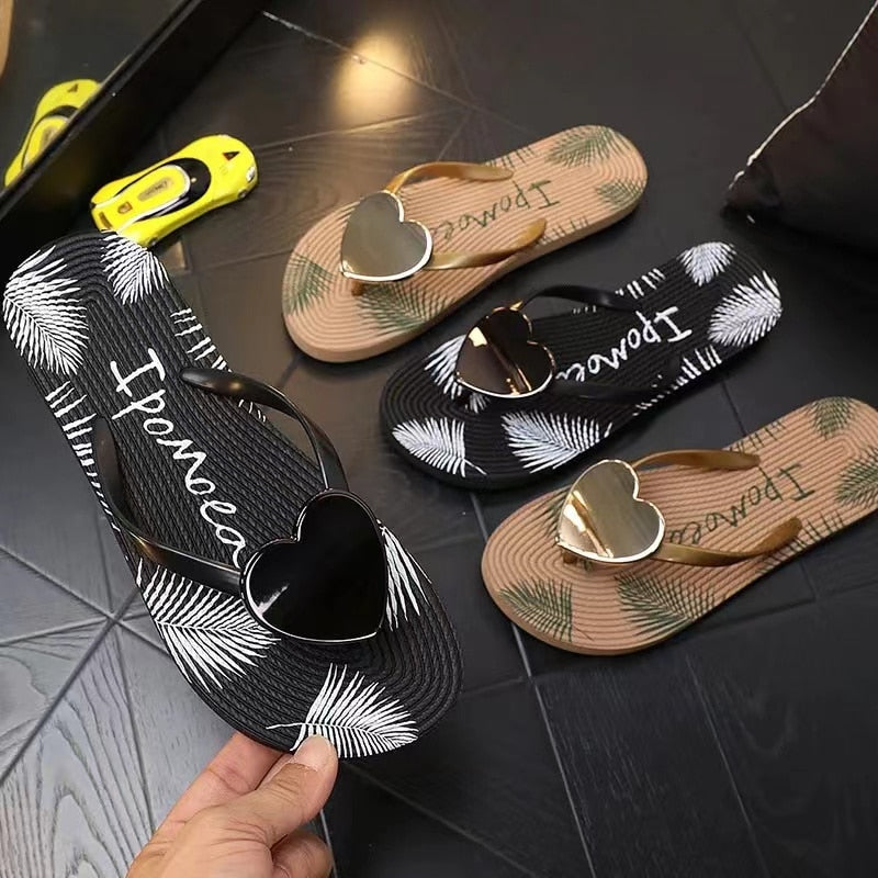 flowersverse Sandals Women Summer Slippers Beach Flip-Flops Love Heart-Shape Female Sandals Non-Slip Holiday Outdoor Slides Flat Shoes AA3