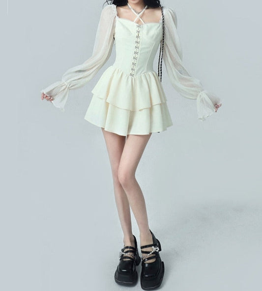 flowersverse Back to school outfit Summer Dresses Women Long Sleeve Party Chic And Elegant Dress Female Design Boho Beach One Piece Dress Korean Chic Casual