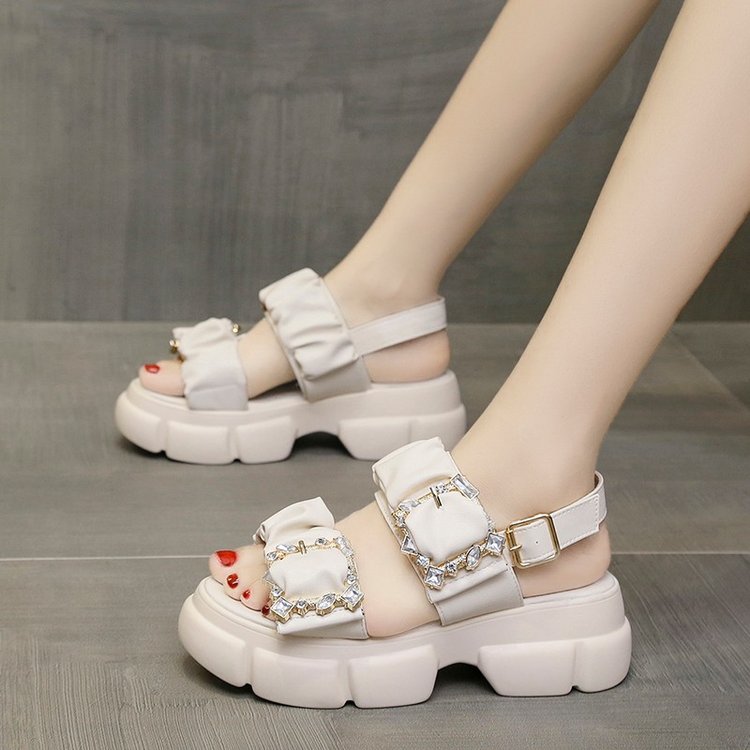 flowersverse 5.5Cm Platform Women Summer Shoes Platform Heel Chunky Beach Sandals Women Comfortable Soft Leather Slippers Sandalea